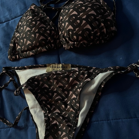 BURBERRY Monogram-print Triangle Bikini Set In Brown - Picture 6 of 7